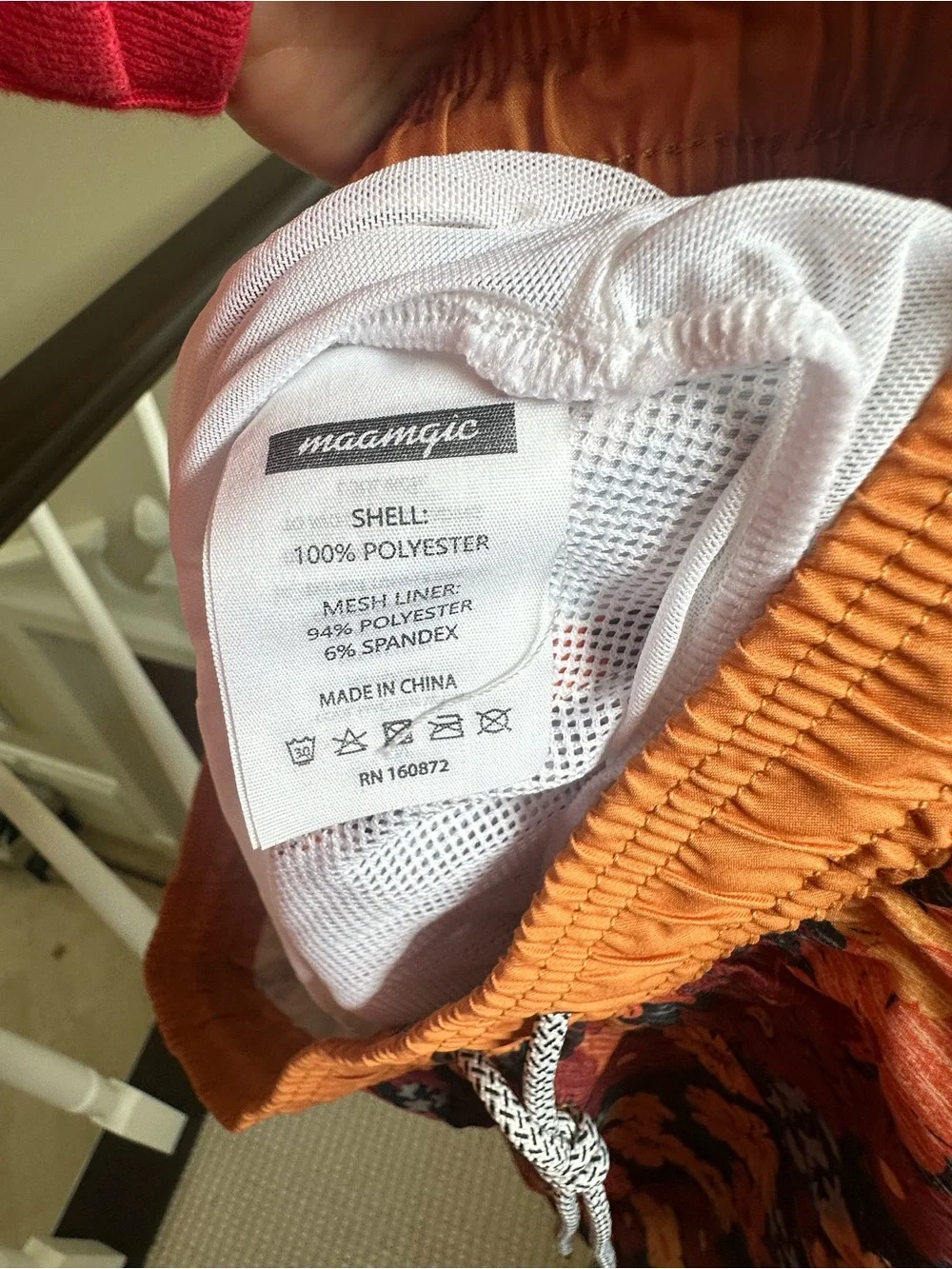 Men's Orange Floral Swim Trunks with Contrast Trim